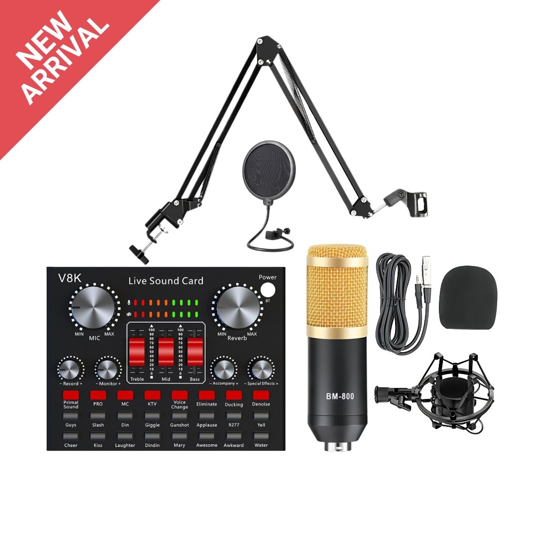 1-8.jpg V8K Sound Card + BM800 Mic Set Condenser Microphone - Image 1