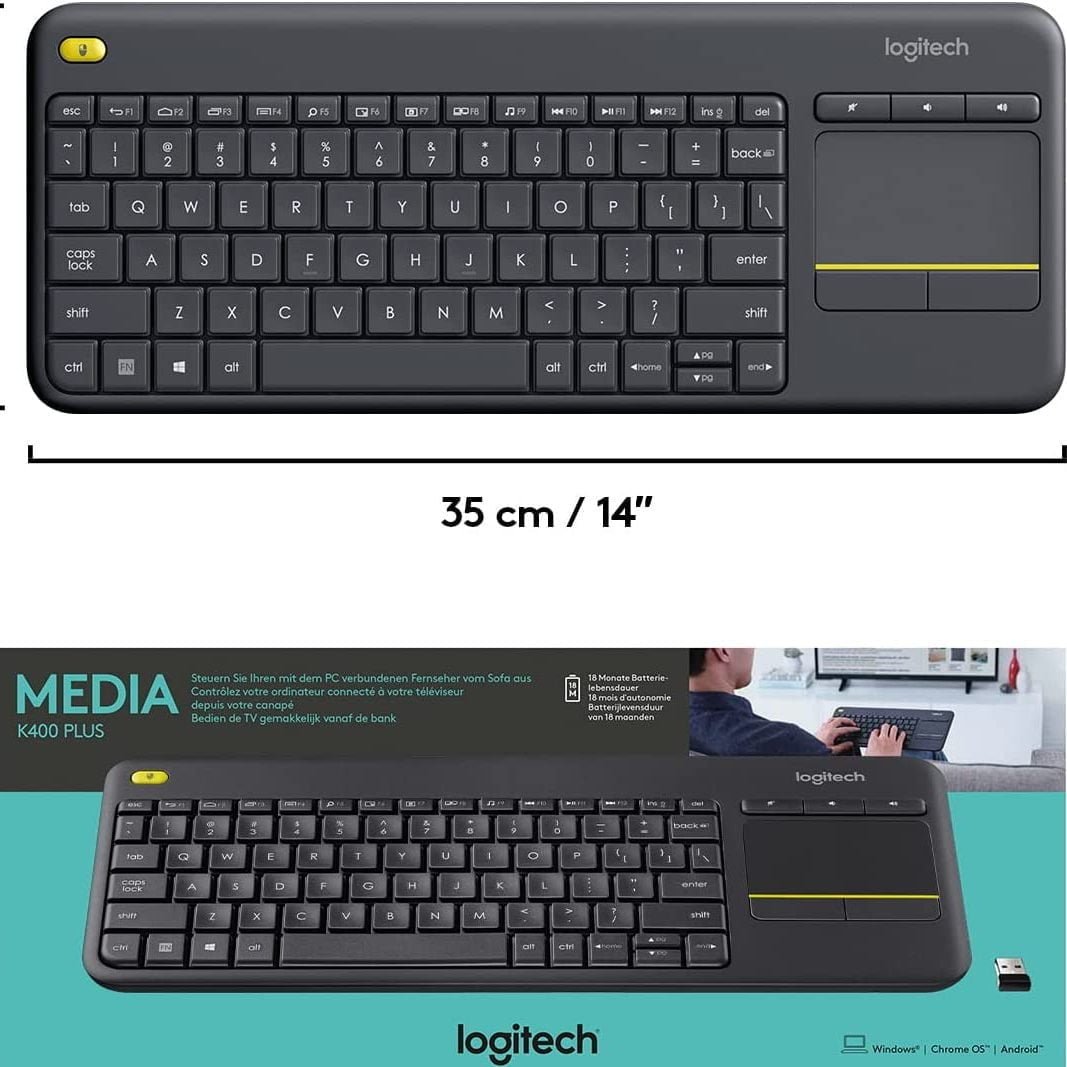 61cKwRmcglL._AC_SL1500_-e1683226549689-1.jpg Logitech K400 Plus Wireless Touch With Easy Media Control and Built-in Touchpad - Image 1